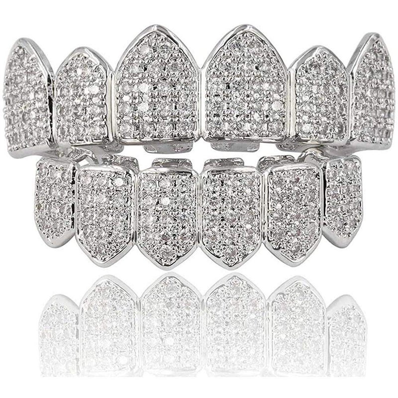 canjoyn 18K Gold Plated Macro Pave CZ Iced-Out Grillz with Molding Bars Included - Image 1